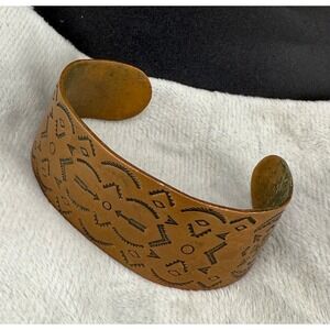 Vintage Copper Cuff Bracelet Stamped  Embossed Western Size 7